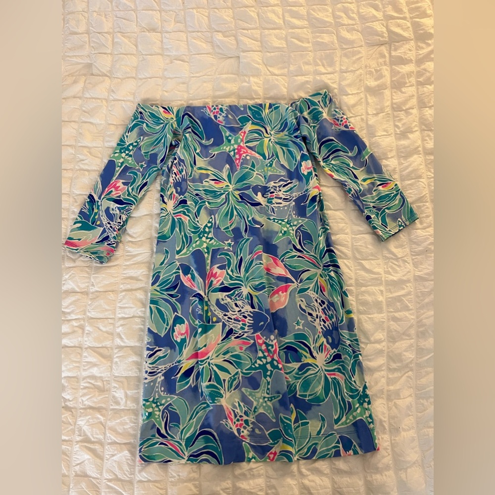 Lilly Pulitzer off the shoulder 3/4 sleeve floral starfish dress size small